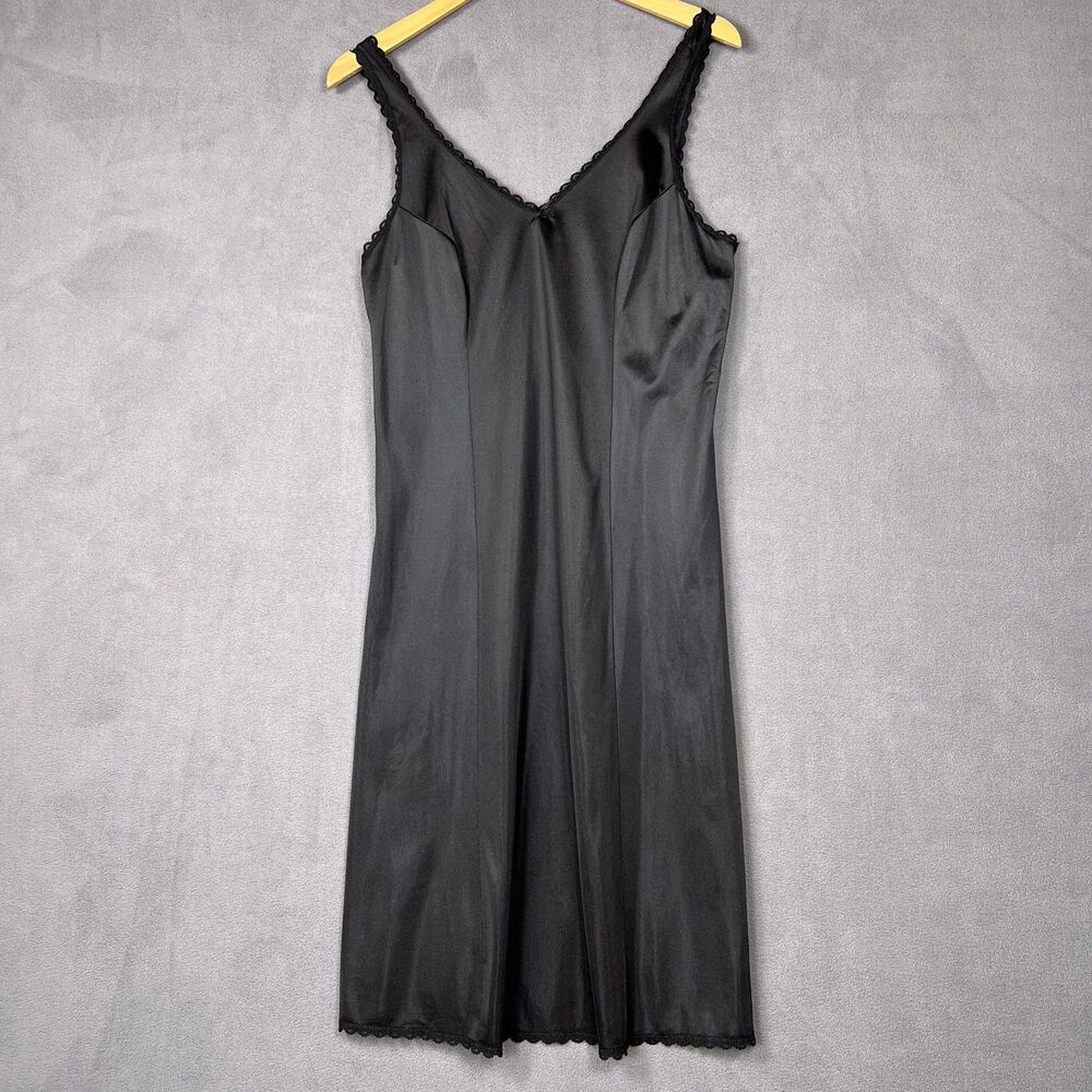 Vintage Warners Perfect Measure Black Full Slip Dress 36 25" Antron Nylon USA